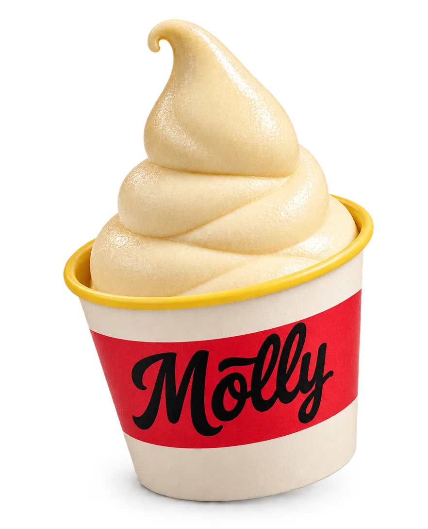 Ein Becher Molly Softeis im Molly-Design